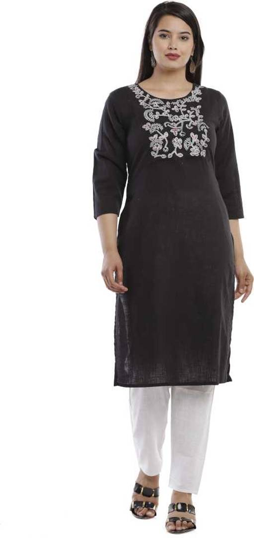 Reliable Black Cotton Embroidered Kurta with Pant Set For Women